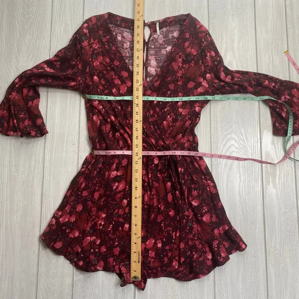 Free People Women's Berry Burgundy All The Right Ruffles Romper Size Small